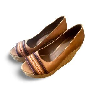 FORTRESS OF INCA Estela Luz Espadrille Wedges Brown Leather Open Toe Size 6